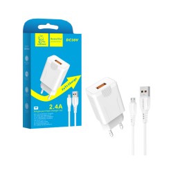 Carregador Denmen DC30V USB-A 2,4A com cabo Micro 1m Branco